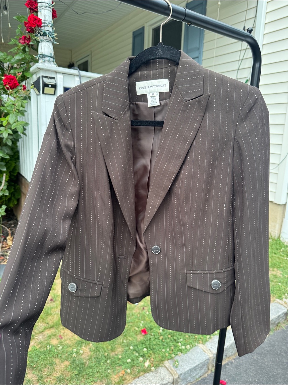 Jones New York Brown Pinstripe Single-Button Blazer